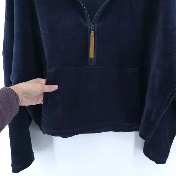 Prana Escambia Half Zip Stormy Night Blue Organic Cotton Velour Leather Pull L - Picture 5 of 15